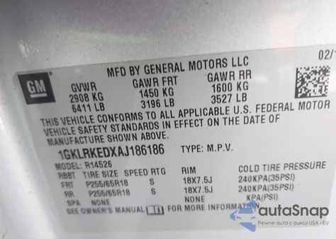 2010 GMC Acadia Sl из США, поврежденный, VIN 1GKLRKEDXAJ186186